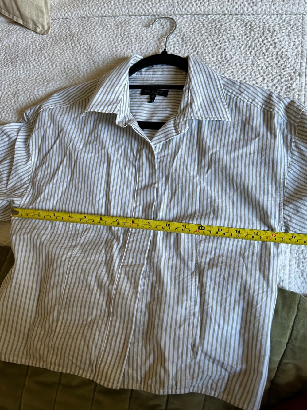 Rag & Bone Becca Stripe Crop Poplin Shirt Moss Cotton Button Up - Picture 4 of 8